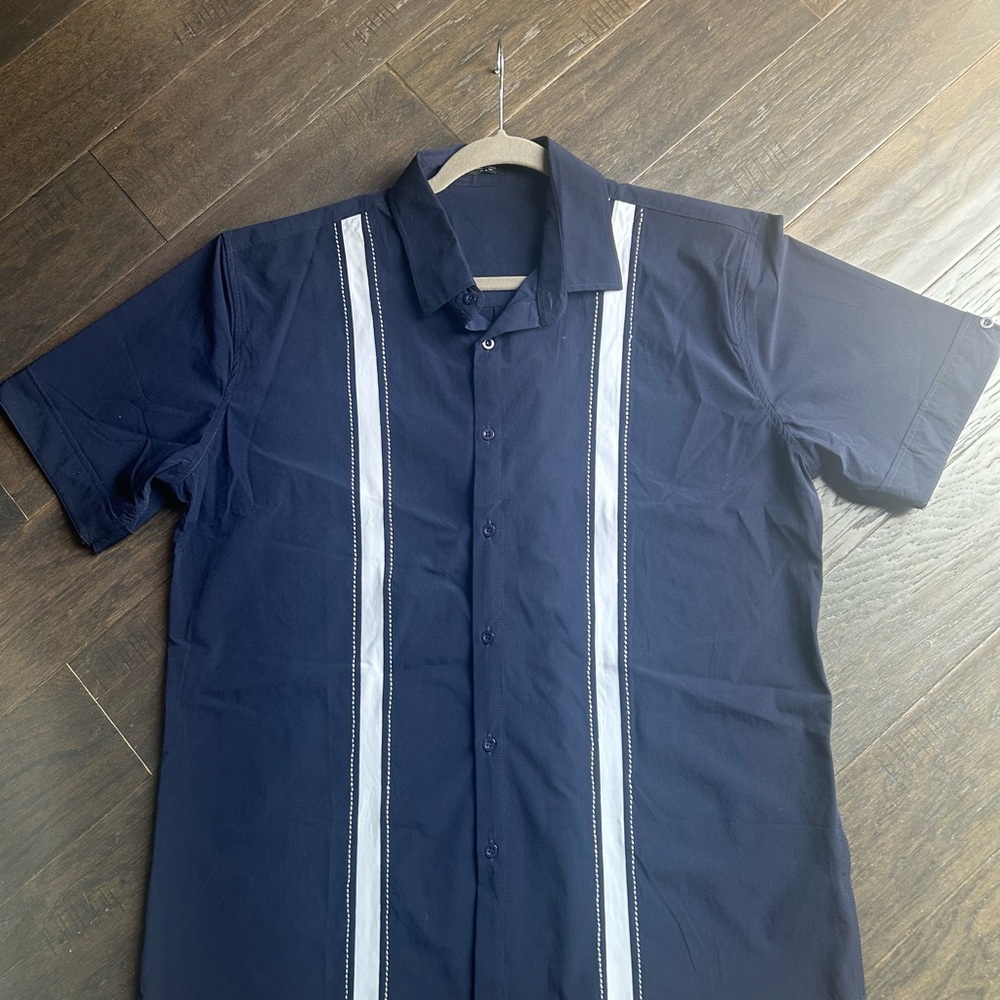 Buy 2 Save 30%: COOFANDY Men's Navy Blue Short Sleeve Shirt